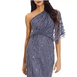 Adrianna Papell One Shoulder Beaded Dress NWT